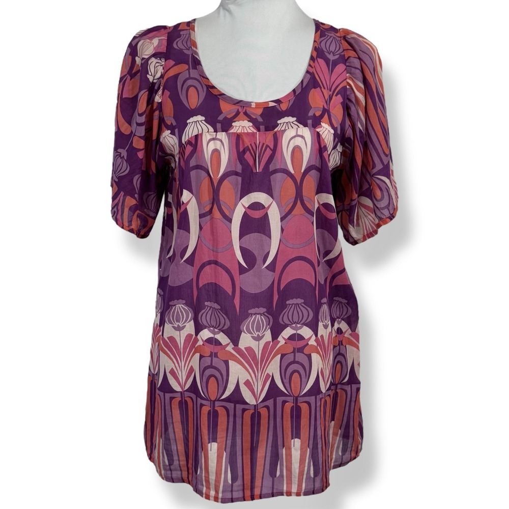 Daughters Of The Revolution Bohemian Voile Tunic Top Size 2 S Boho Purple Summer